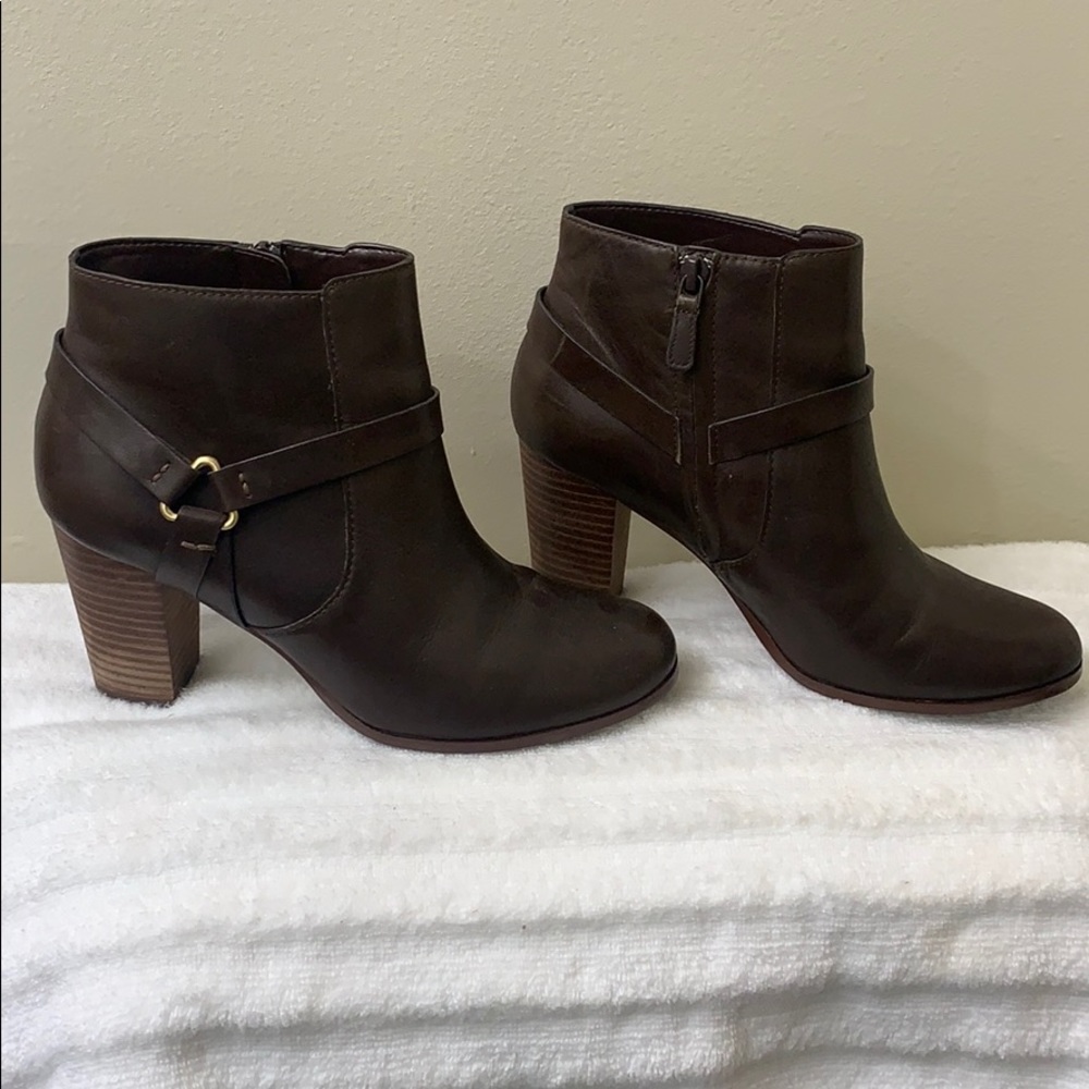 heeled brown ankle boots